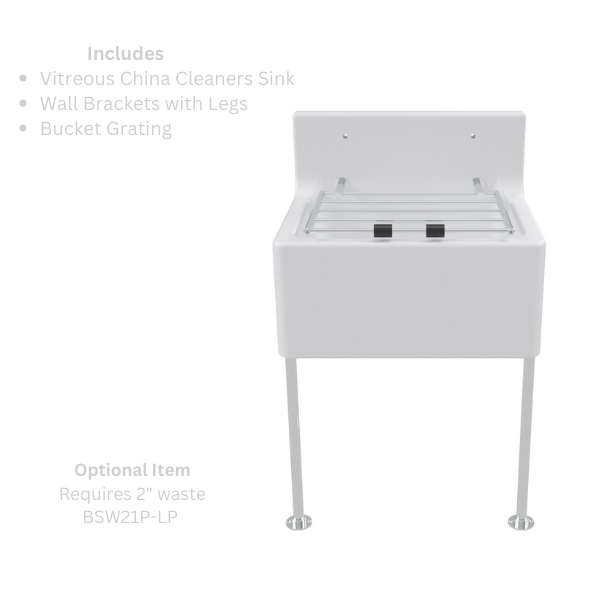 Birch Style Cleaners Sink with legs and wall brackets